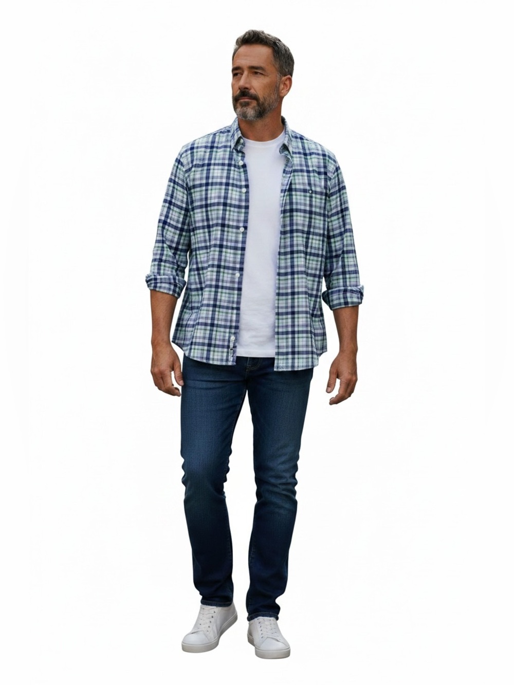 Westport No-Tuck Long Sleeve Performance Blue and Green Plaid Shirt.Size 3XB